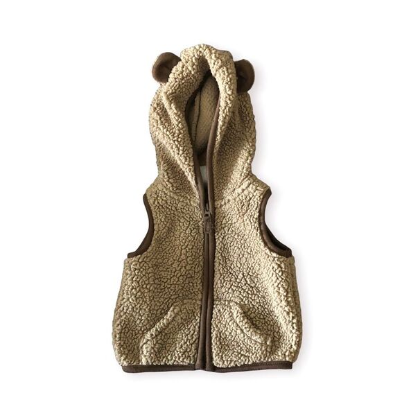 Carter’s Brown Bear Sherpa Zip Up Vest for Baby, Size 3 months, Bear with ears - Picture 1 of 6